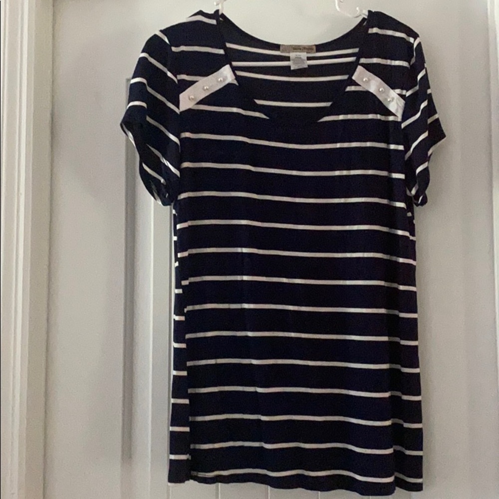 Navy Blue and White Striped Top